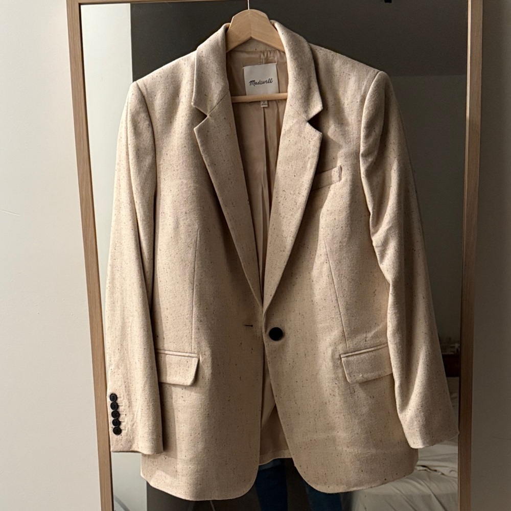 Madewell Beige Herringbone Single Breasted Blazer Size 8